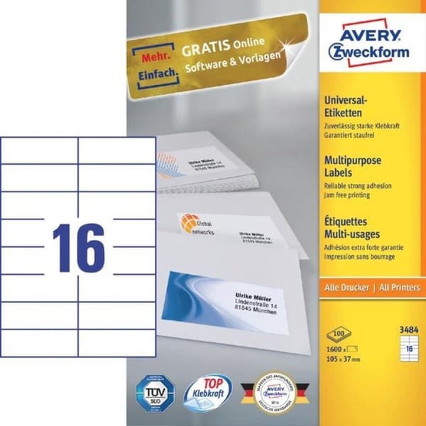 Private label Avery 3484 Universal Label 105x37mm