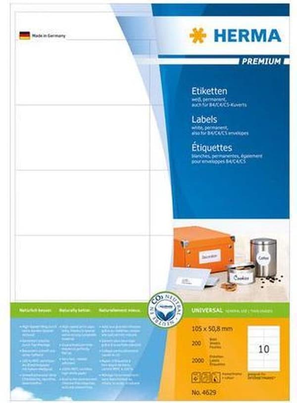 Herma printeretiketter Etiketter hvid 105x50,8 SuperPrint 2000 stk.