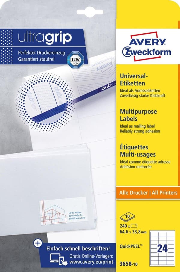 Avery Etiketter Zweckform 64,6 X 33,8 mm papper 240 stycken