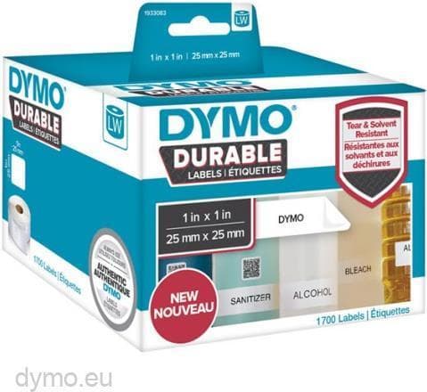 DYMO 2112286 Etiketter Rulle 25 x 25mm Polypropylen Film Hvid 1700 stk. Permanent universalmærke