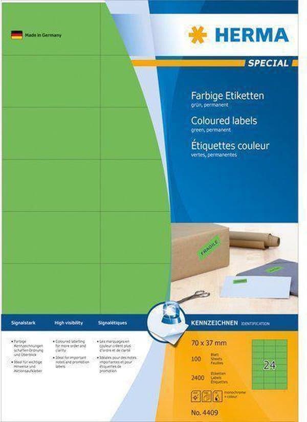 Herma printeretiketter Etiketter grøn 70x37 SuperPrint 2400 stk.