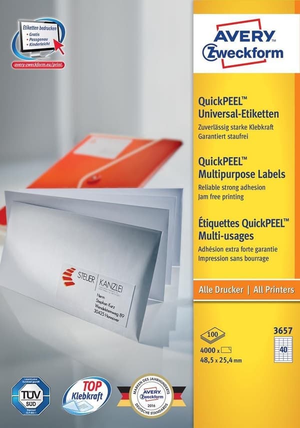 Yksityinen merkki Avery 3657 Universal Label 48,5x25,4mm