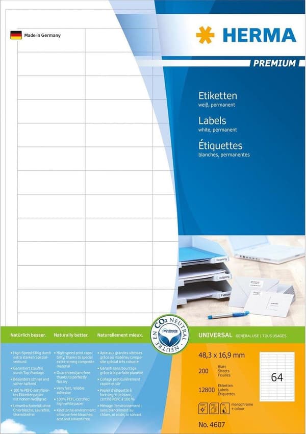 Herma skrivaretiketter Etiketter vit 48,3x16,9 SuperPrint 12800 st.