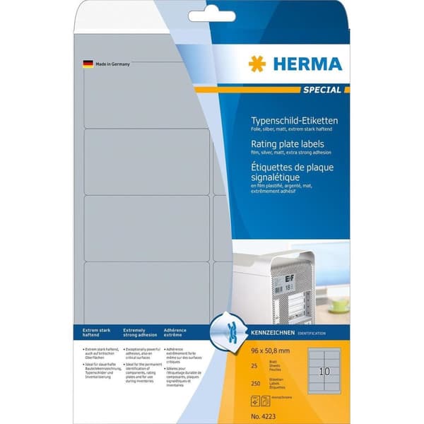 Herma 4223 Sikkerhedsmærke 96x50,8mm Sølv - 250 etiketter
