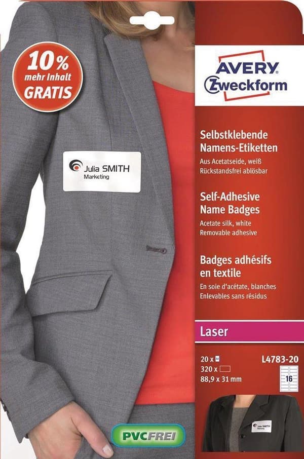 Badge label Avery 31x88,9mm - hvid æske 22 ark 16 per ark