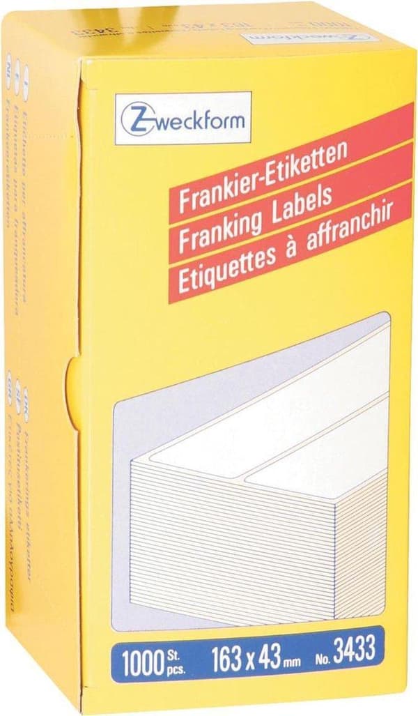 frankeringslabel Zweckform hvid 163x43mm 2 labels pr. ark 500 ark