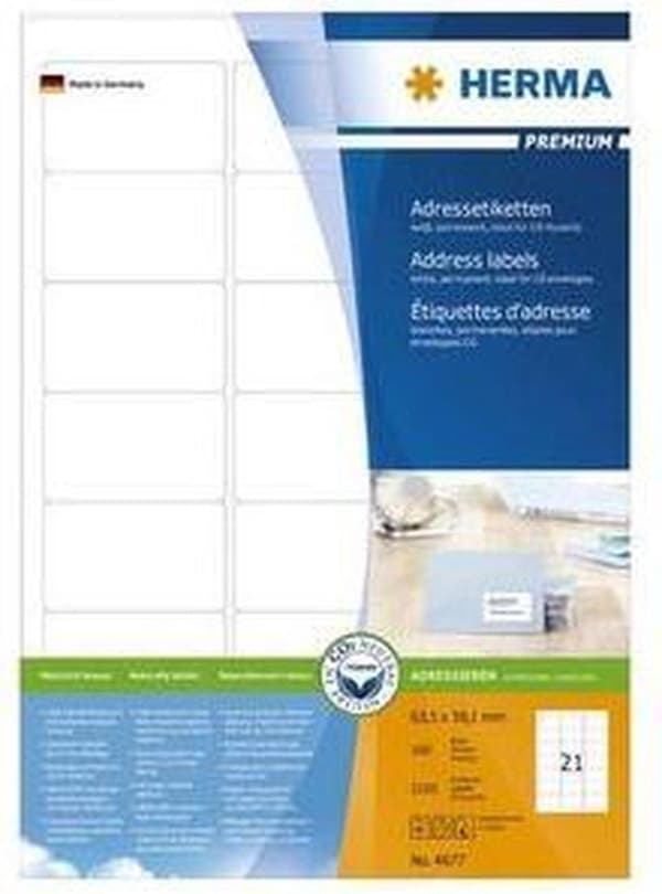 Herma Prem. adr.etik. 63,5x38,1 100 ark DIN A4 2100 st 4677