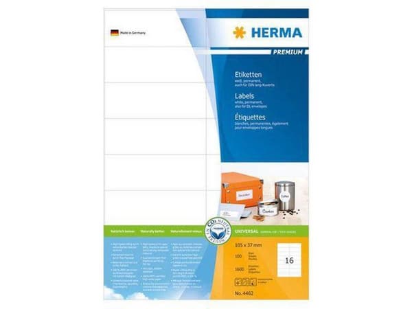 Herma Premium Etiketter 105x37 100 ark DIN A4 1600 st 4462