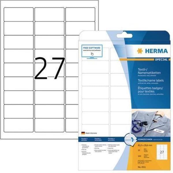 Navneskilt Label Herma 4511 63 5x29 6mm Hvid