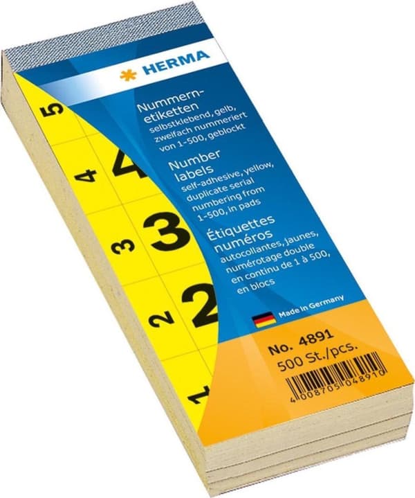 HERMA 4891 nummeretiketter selvklæbende 1-500 gul 28x56 mm