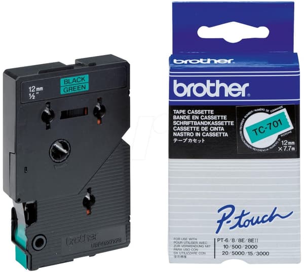 Brother - Etiketter - sort, grøn - rulle (1,2 cm) - 1 rulle(r) (TC701)