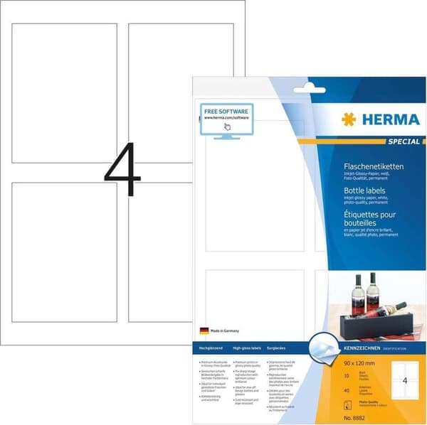 Herma flasketikett. BLÄCK 90x120 w. 10 Bl. DIN A4 40 stycken 8882