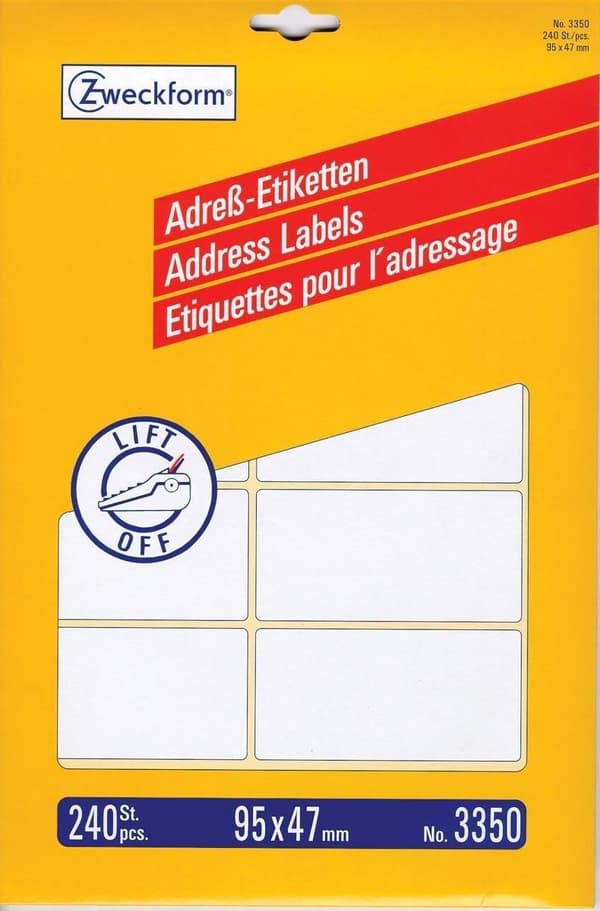 Avery-osoitetarrat 95 x 47 mm (lxk), valkoinen, laatikko, jossa 240 tarraa