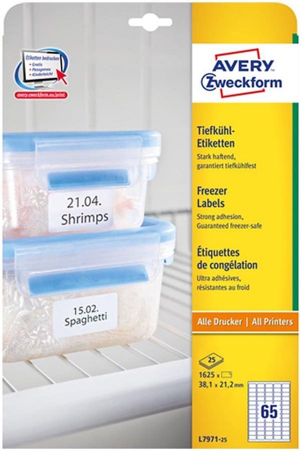 Avery AV-L7971-25 Etiketter för fryst mat 38,1x21,2 mm 1625 delar Vit