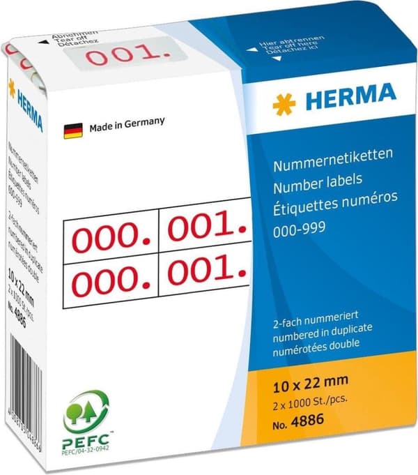 HERMA 4886 nummerlapp. 10x22mm röd