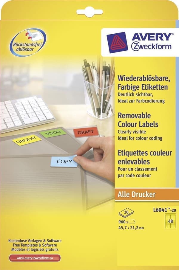 Avery Mini Labels, keltainen, 45,7 x 21,2 mm, irrotettava