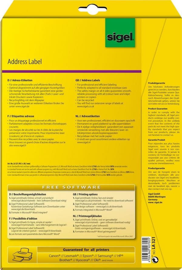 Sigel LA321 hvid non-stick etiket adresselabel (LA321)