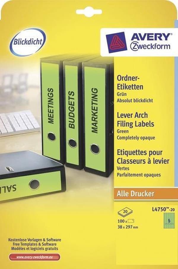 Avery Border Binder Labels, Grøn 38 x 297 mm (20)