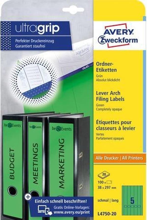 Avery Border Binder Labels, Grøn 38 x 297 mm (20)