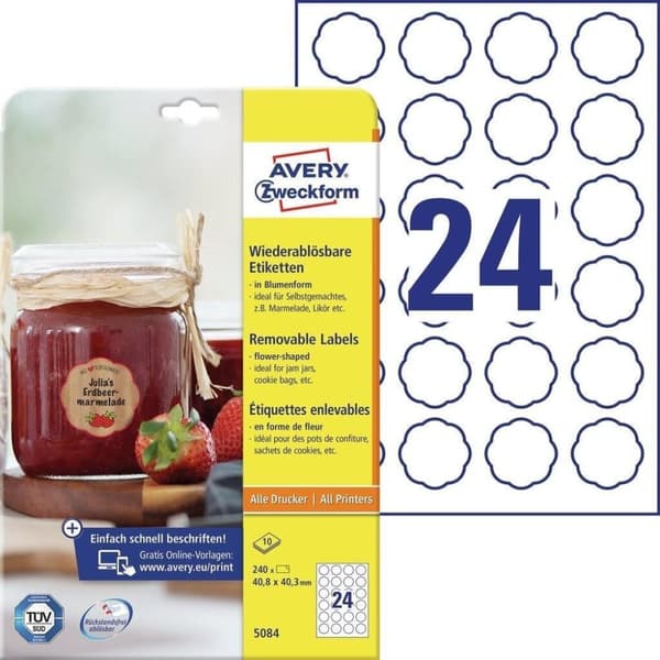 Avery 5084 skrivaretikett Vit självhäftande skrivaretikett (5084)