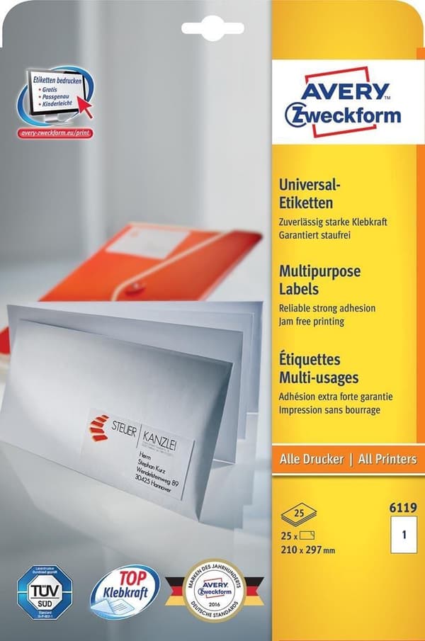 Avery Laser & Ink Jet Labels 210 x 297 mm