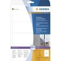 HERMA Special - Itsekiinnittyvä, irrotettava, mattapintainen, valonkestävä paperikansiotarra - valkoinen - 192 x 59 mm - 100 tarraa (25 arkkia x 4) (1