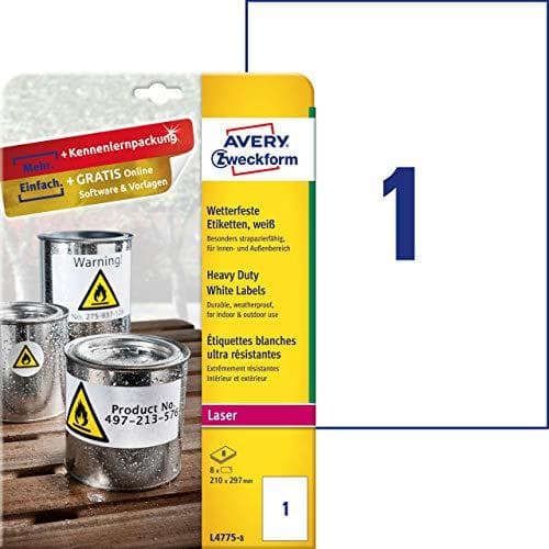 Avery Zweckform Heavy Duty L4775 - polyester - mat - permanent klæber - hvid - A4 (210 x 297 mm) - 75 g/m² - 8 label(s)