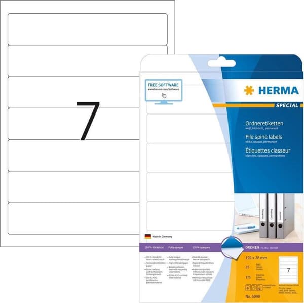 HERMA mappeetiketter hvid 192X38mm 25 ark A4 175p.