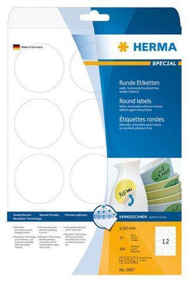 Herma 5067 Etiketter Bevægelig A4 Ø60 RUND