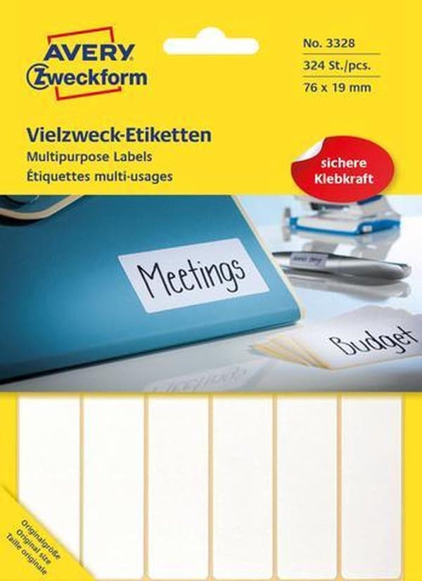 Avery Labels Zweckform 76 X 19 Mm Papir Hvid 324 Stykker