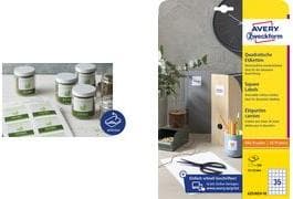 AVERY Zweckform 6252REV-10 fyrkantiga etiketter (200 självhäftande etiketter, 45x45 mm på A4, QR-kodetiketter för utskrift, borttagbara utan att lämna