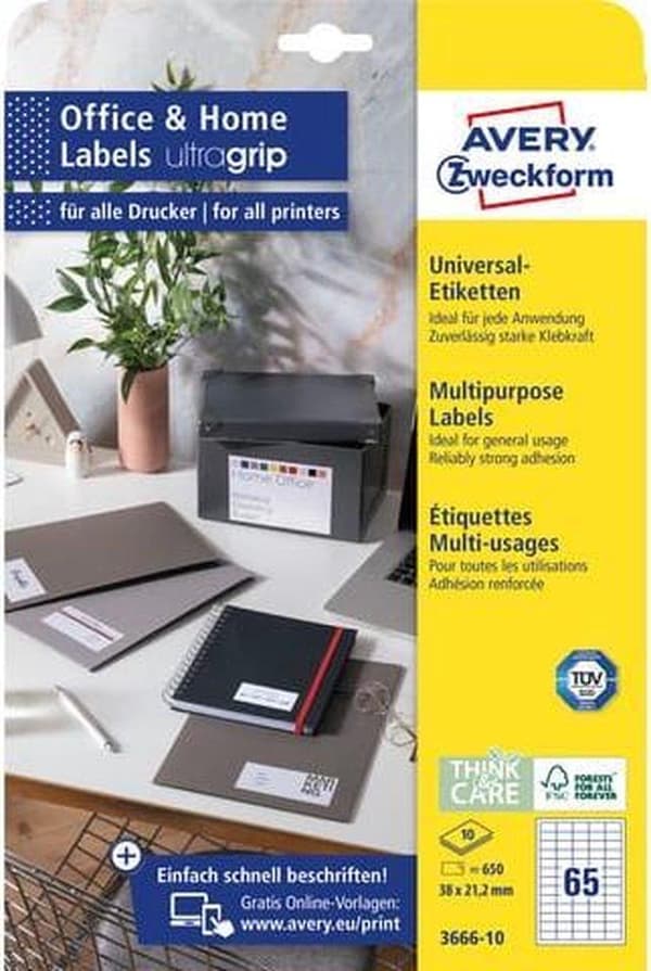 Avery Labels Zweckform 38 x 21,2 mm paperi 650 kpl