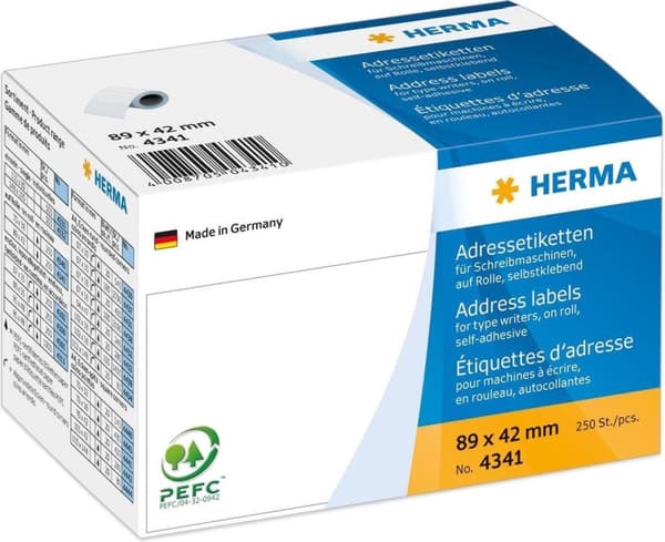 HERMA Adressetikett. på rulle vit 89x42 mm Papper 250 st.