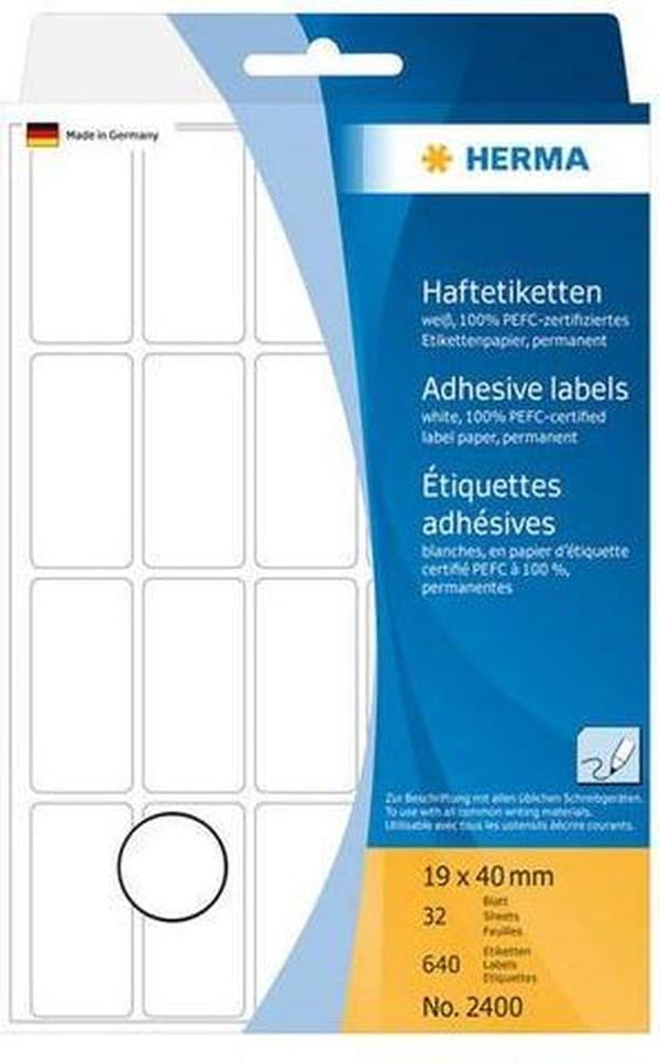 HERMA 2400 Universaletiketter hvid 19x40 mm Papir mat 640 stk.