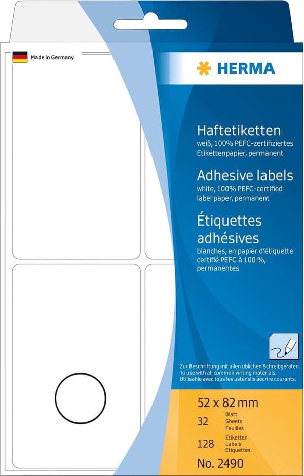 Herma monitoimi. etiketti. valkoinen 52x82 32 arkkia 111x170 96 kpl 2490