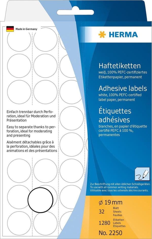 Private label Herma 2250 Etikett Rund 19mm Vit - 1280 etiketter