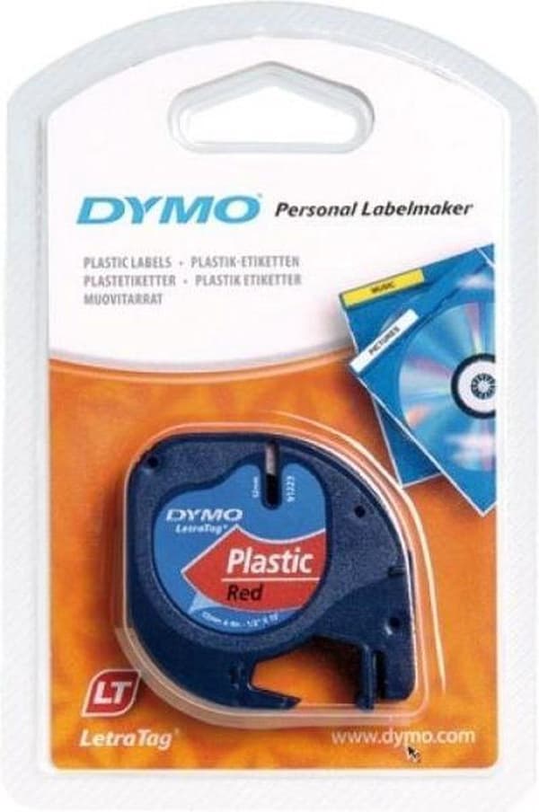 Dymo LetraTag Etikettband, Plast, 12 mm x 4 m, Svart på Rött
