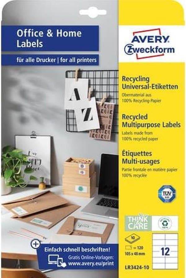 Avery Etiketter Zweckform 105 X 48 Mm Återvunnet papper 120 stycken