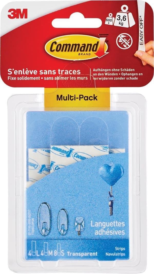 Command™-strimler, 17200CLR, klar, 8 små + 4 mellemstore + 4 store strimler