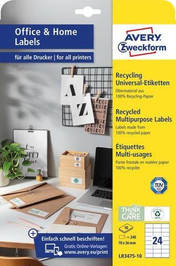 Avery Label Zweckform 70 X 36 Mm genbrugspapir 240 stk