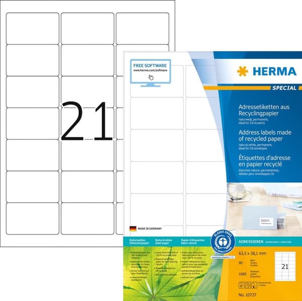 HERMA 10727 printeretiket hvid selvklæbende printeretiket (10727)