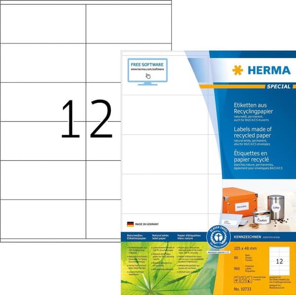HERMA 10733 printeretiket hvid selvklæbende printeretiket (10733)