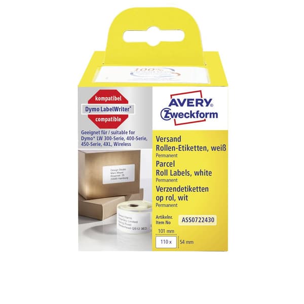 Avery-Zweckform Etikettrulle 101 x 54 mm Papper Vit 110 st Permanent Fraktetiketter ASS0722430
