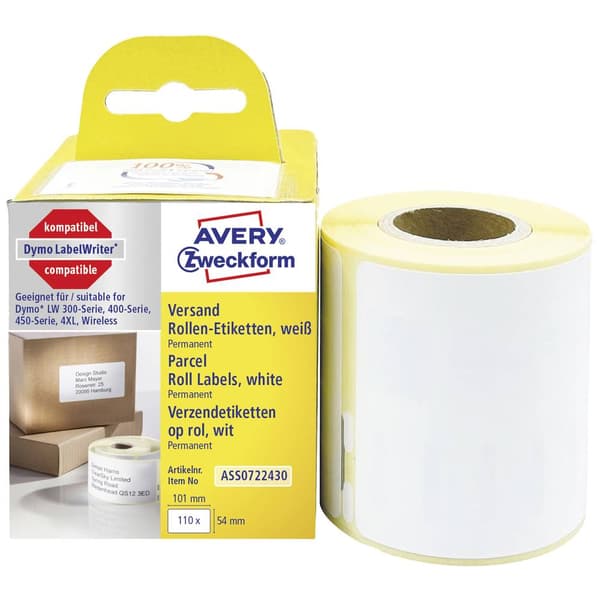Avery-Zweckform Etikettrulle 101 x 54 mm Papper Vit 110 st Permanent Fraktetiketter ASS0722430