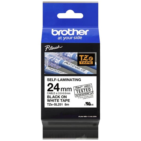 Märkband självlaminerande Brother TZe, TZ TZESL251 Bandfärg: Vit Skriftfärg:Svart 24 mm 8 m