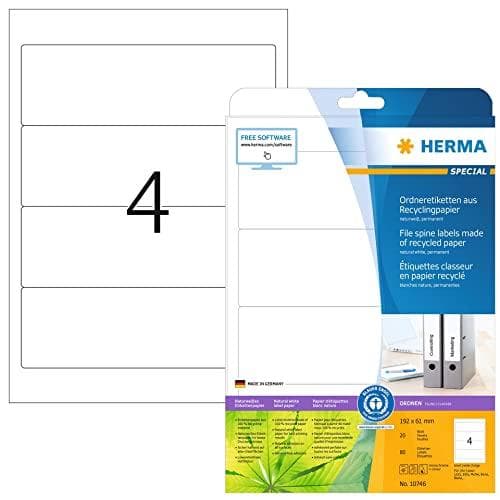 HERMA folder ryggetiketter återvinning, 192 x 61 mm, 20 ark naturvit, kort/bred, återvunnet papper, självhäftande - 1 st (10746)