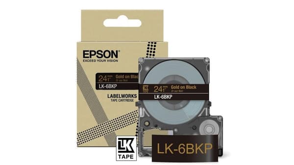 Epson LabelWorks LK-6BKP - metallic - guld på svart - rulle (2,4 cm x 9 m) 1 kassett(er) hängande låda - tejpkassett - för LabelWorks LW-C610 (C53S672