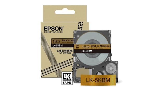 Epson LabelWorks LK-5SBM - svart på silvermetallic - rulle (1,8 cm x 9 m) 1 kassett(er) hängande box - tejpkassett - för LabelWorks LW-C410, LW-C610 (