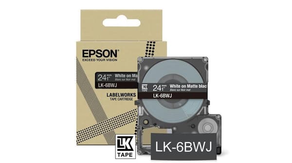 Epson LabelWorks LK-6BWJ - Valkoinen mattamustalla - Rulla (2,4 cm x 8 m) 1 kasetti Ripustuslaatikko - teippikasetti - LabelWorks LW-C610