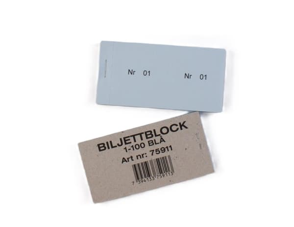 Biljettblock 1-100 blå 10st